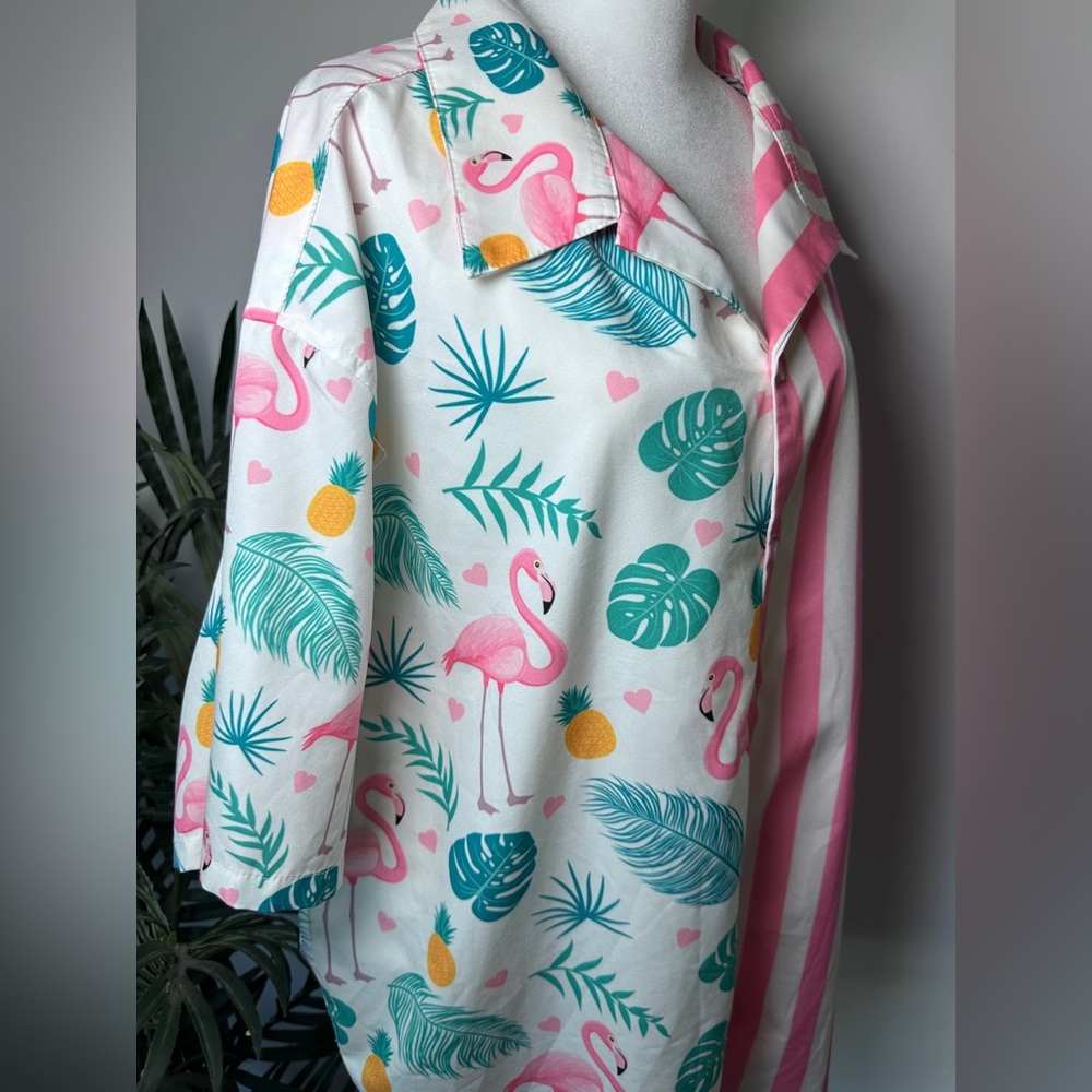 Men’s Striped Tropical Summer Beach Flamingo Hawaiian T Shirt size 2X - Picture 4 of 8